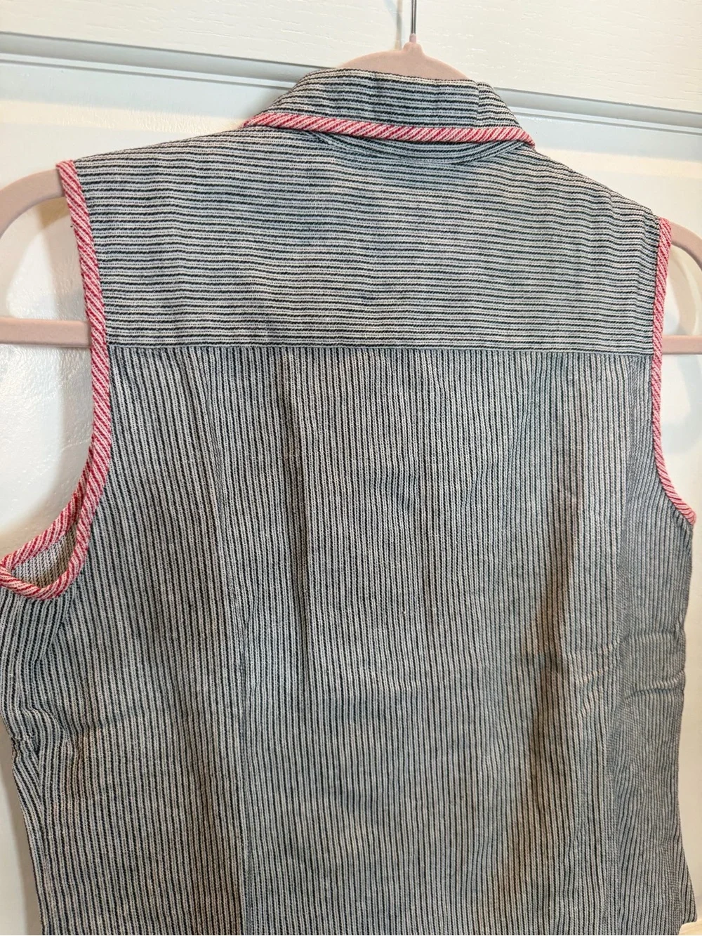 Blue-White Striped Tank with Star Embroidery -Vintage 4th of July Shirt - Picture 9 of 13